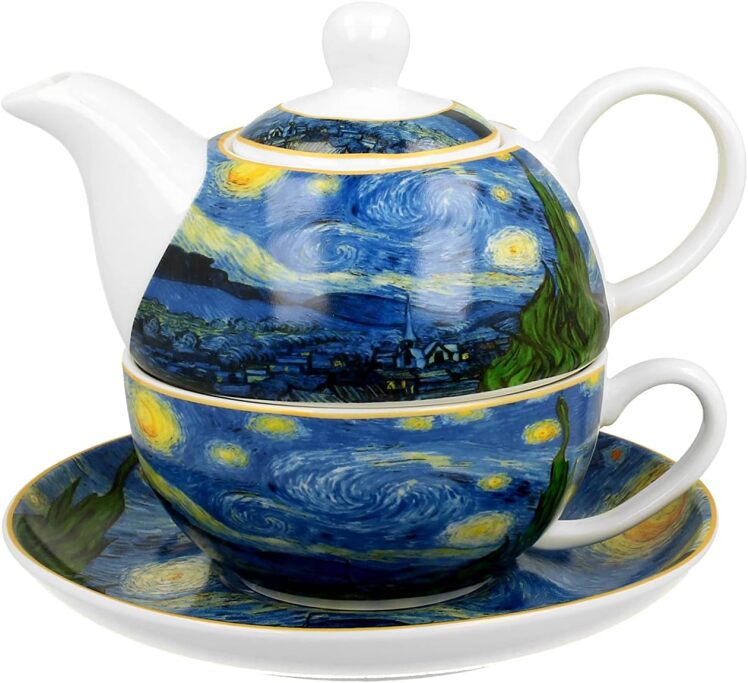 ست فنجان چای و قوری طرح نقاشی شب پرستاره ونگوگ
